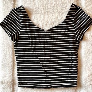 Short Sleeve Striped Crop Top